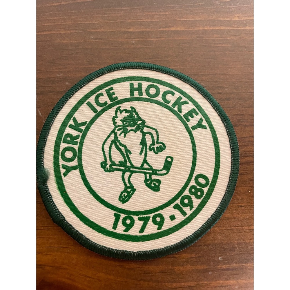 Vintage York Ice Hockey Patch 1979-1980 Green White Mascot 4 Inch Round